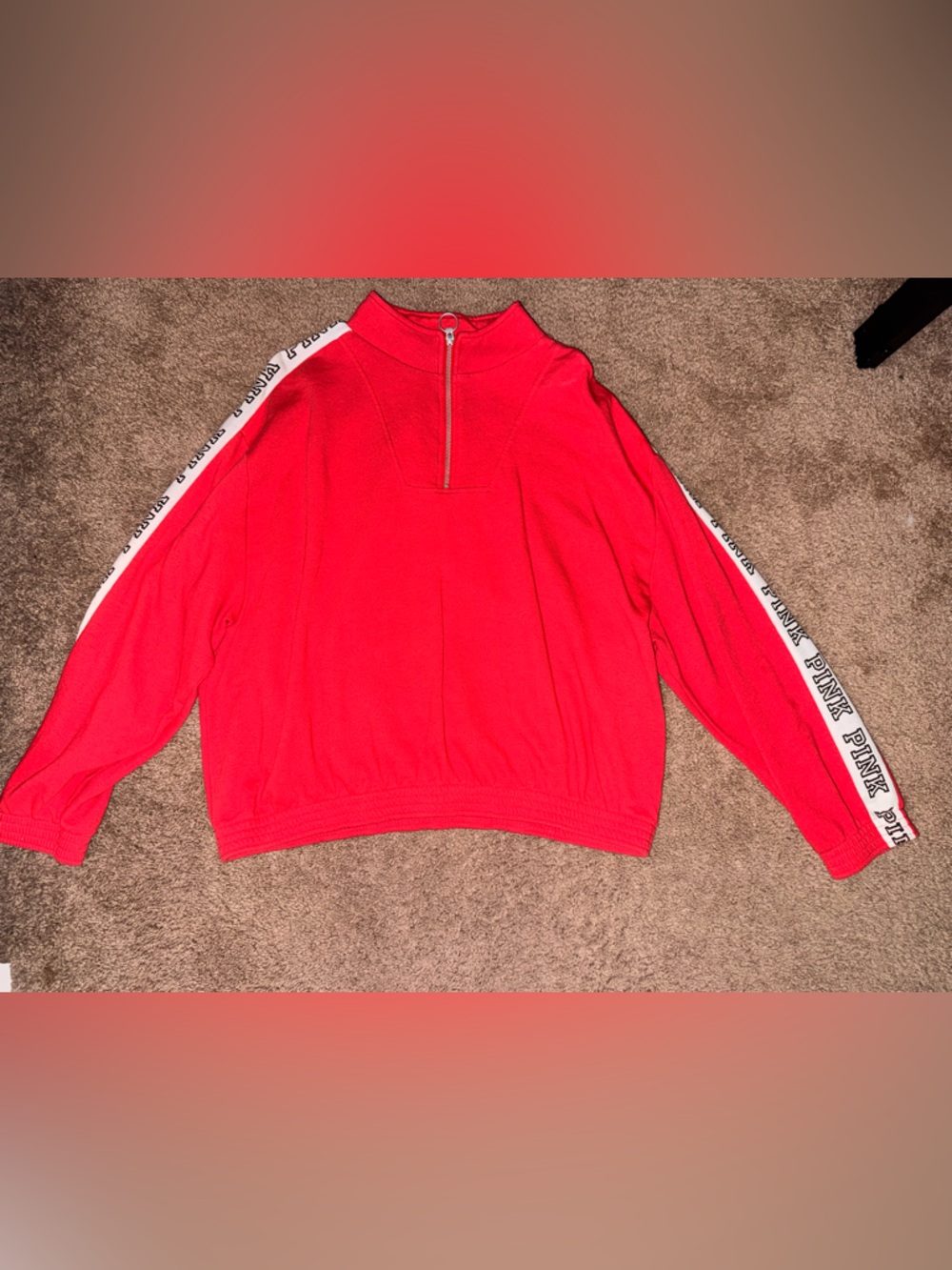 PINK Victoria's Secret Red Half-Zip Sweatshirt with White Logo Tape